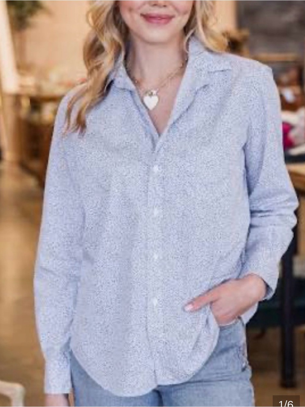 Frank & Eileen Women’s Barry Micro Daisy Italian Cotton Button Font Shirt XL